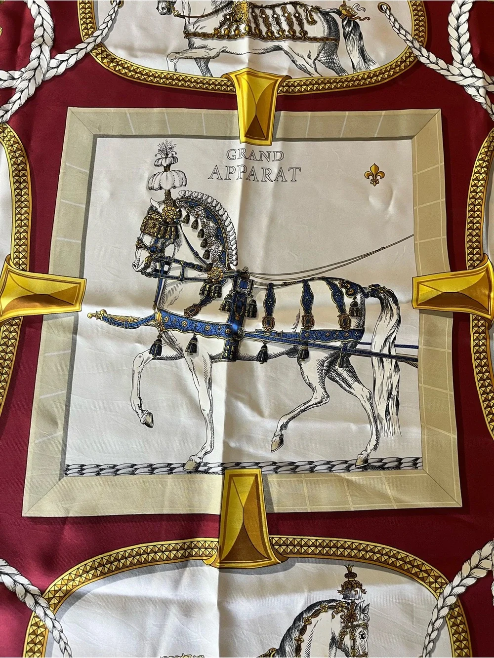 Hermes Grand Apparat Red Equestrian Silk Scarf